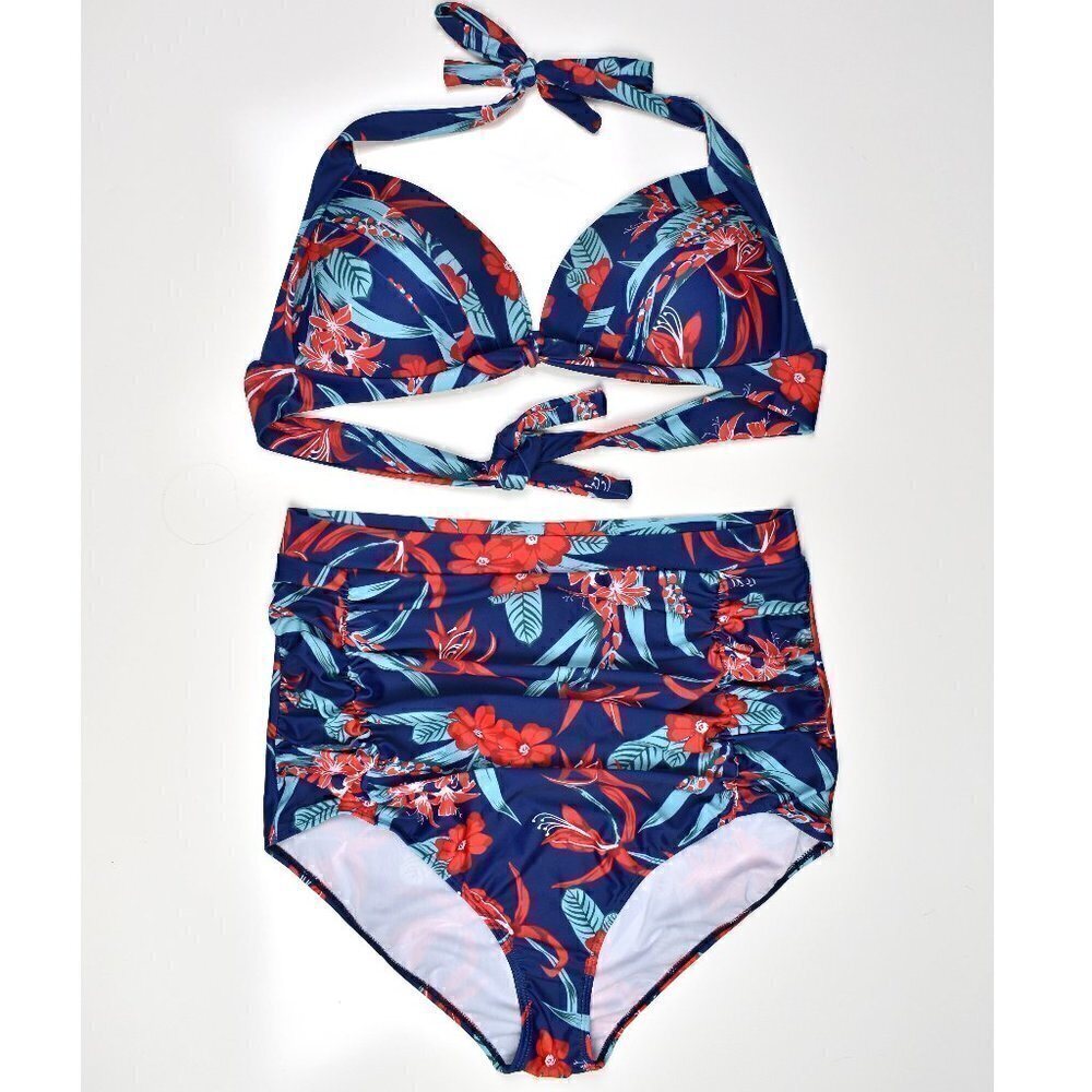 Cocoship Floral High Waist Halter 50's Style Bikini XXXXL